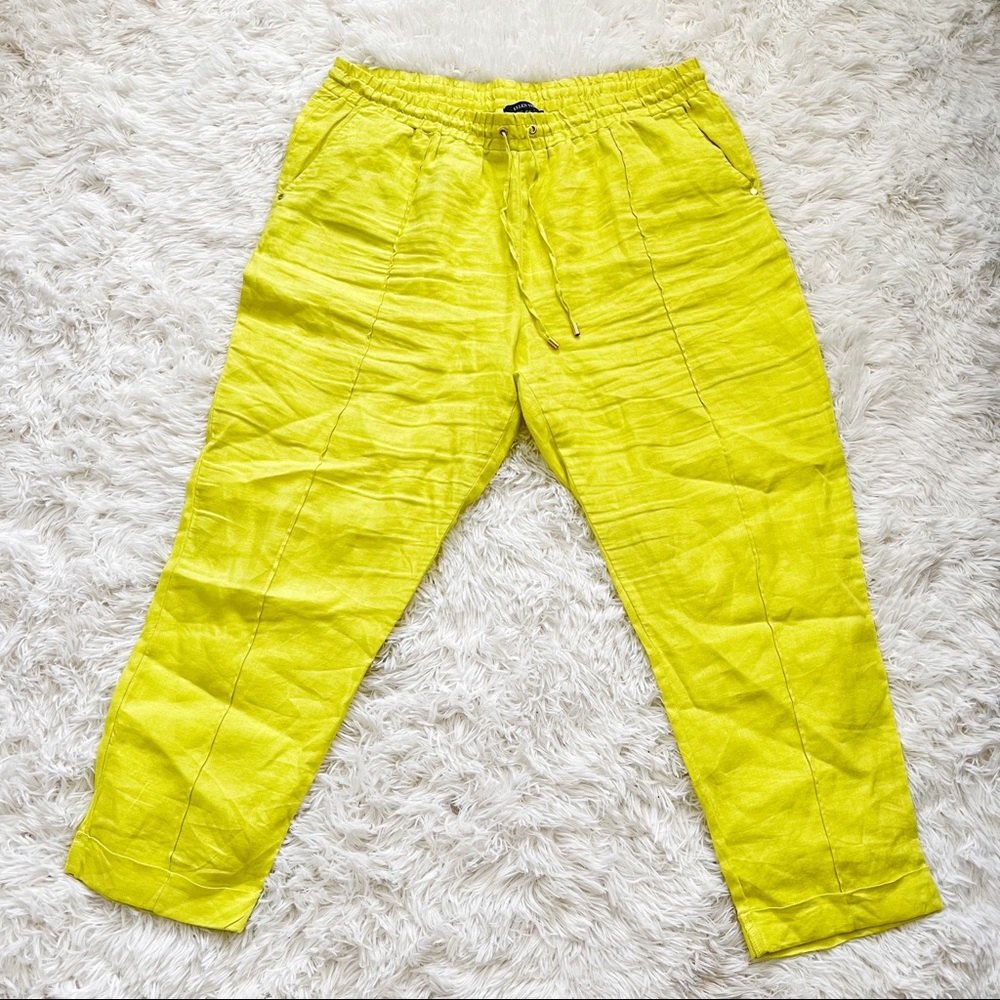 Ellen Tracey 100% Linen Yellow Casual Pants Size XL